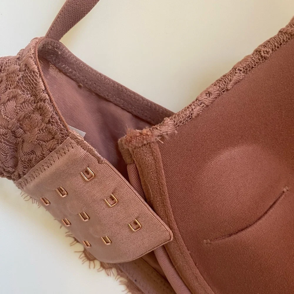 New NWT Aerie Real Power Plunge Push Up Eyelash Lace Bra Rose Pink Mauve 36C - Picture 6 of 6